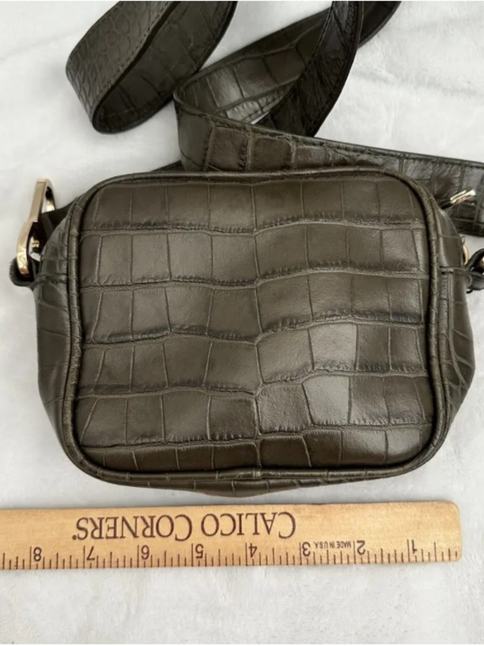 DeMellier Croc-Embossed Dark Green Leather Crossbody - Picture 6 of 7